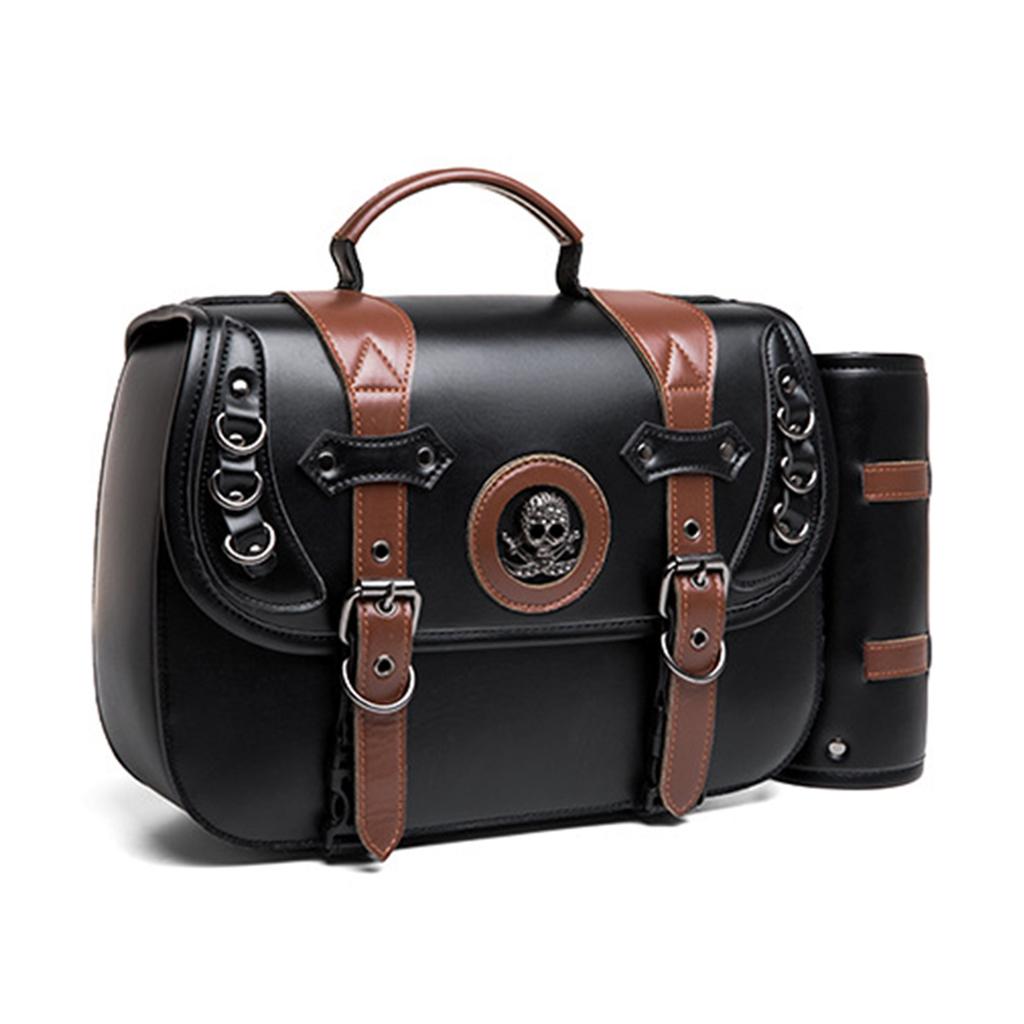 Large Capacity Motorcycle Saddlebags PU Leather Waterproof Side Bag Vintage Style Side Bag for Bike  Enthusiasts