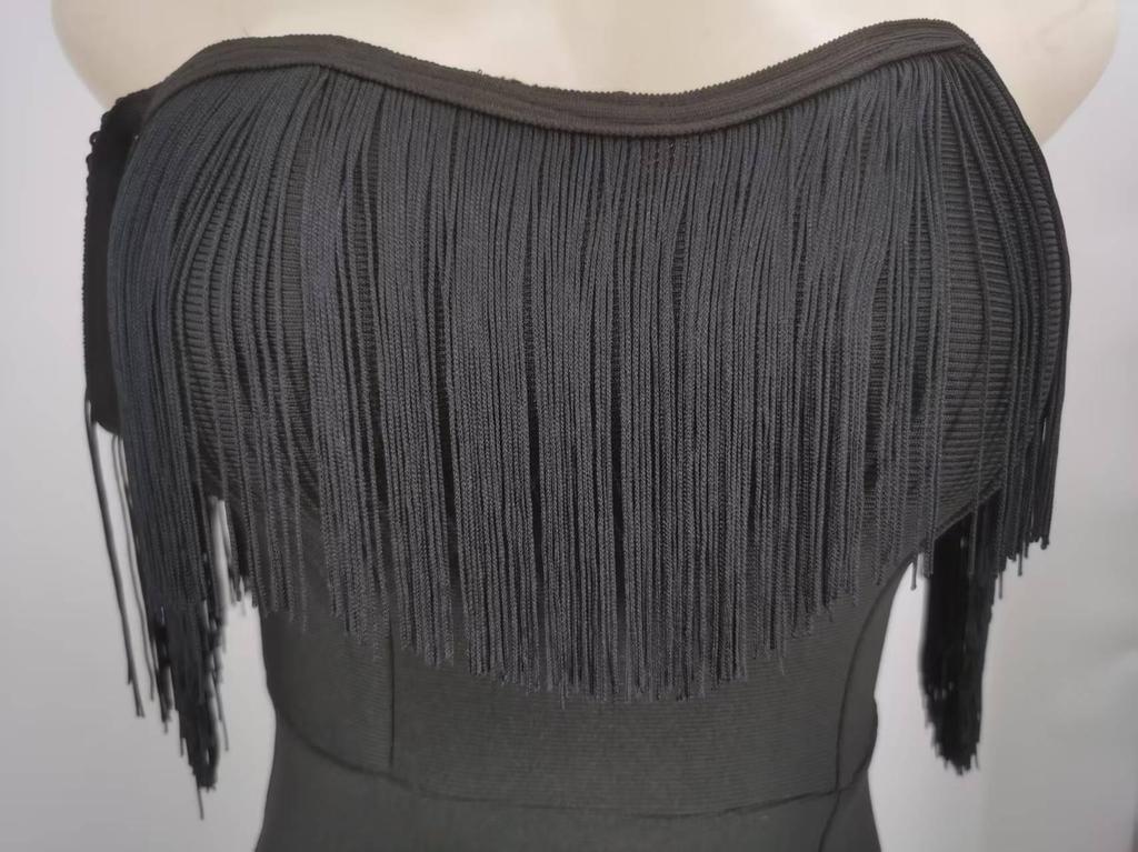Elegant Tassel Waist-Cinching Bandage Evening Dress for Women