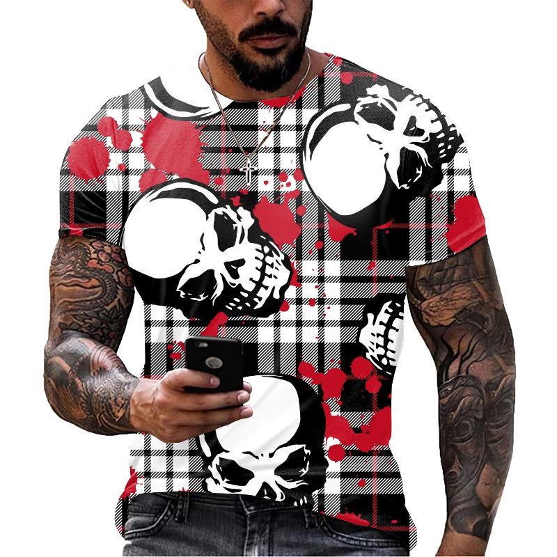 Skull T-shirt Short Sleeve Summer Trendy Men's Hot 3D Digital Printed Top Shirt