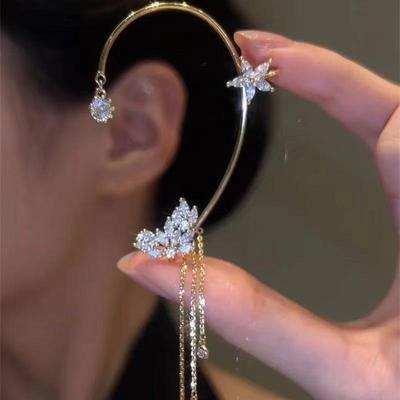 Rhinestone Ziedu Pušķu Ausu Apskava – Bez Caurduršanas, Eleganti Augstākās Kvalitātes Auskari