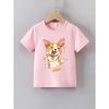 Kids Crewneck Short Sleeve Tee, Cute Corgi Puppy Letter Print Round Neck Summer Casual Top