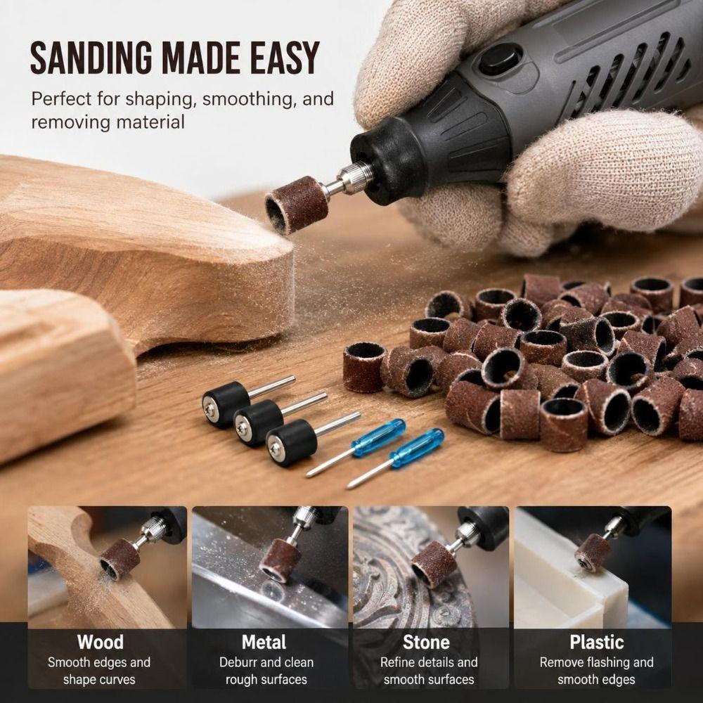 100pcs Multi-Purpose Sanding Drum Set 80 Grit 1/8inch Rotary Tool Sander Rotary Tool Accessories