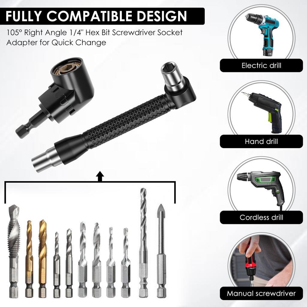1 Set Flexible Drill Bit Extension Set 360° Rotatable Angle Drill Attachment Set Efficient Torque Screwdriver Bit Kit for Garage