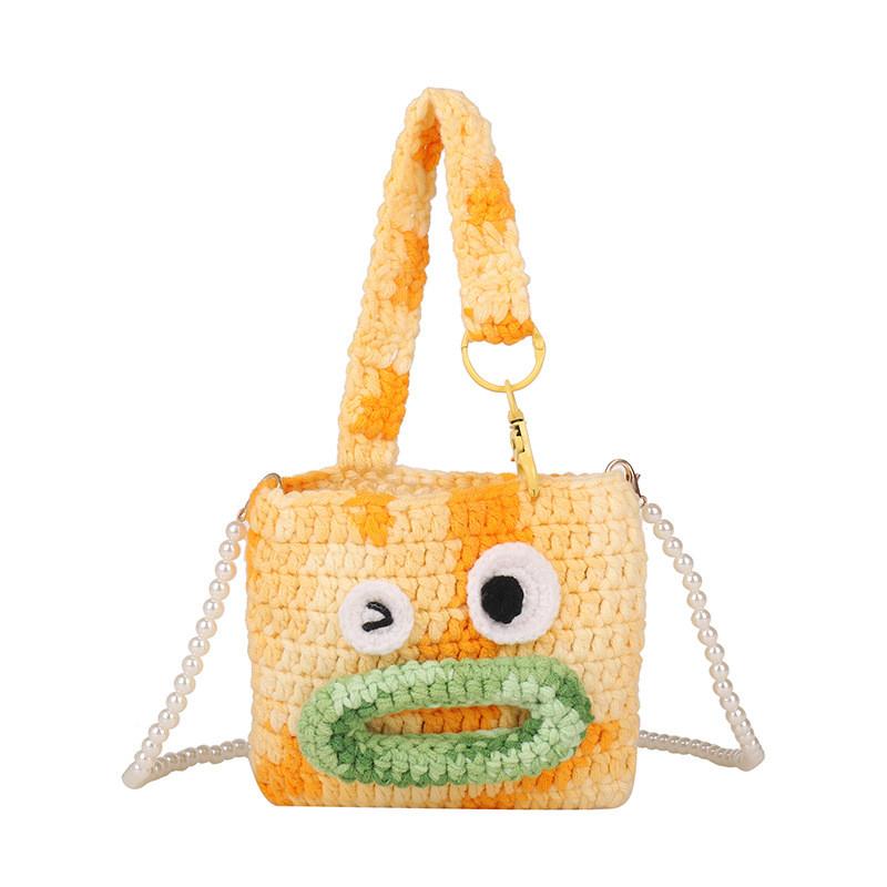 Knitted Cartoon Panda Shaped Coin Purse With Pearl Embellishments For Daily Use