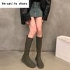 Neue Herbst-Frauen-hohe Stiefel Mode Damen weiches Leder Wohnungen lange Stiefel zurück Reißverschlüsse Damenschuhe