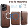 SUTENI M3 For iPhone 15 Pro Max Magnetic Case Cowhide Texture Leather Back Cover with Card Bag Kickstand