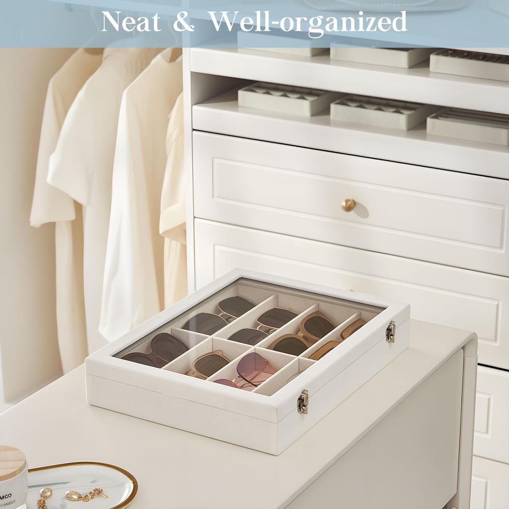 Sunglasses 8 and Accessory Display Drawer 1 Piece [Lolalet] Tray, Compartments, Velvet, Glasses, Sunglasses, Storage, Tray, Storage,