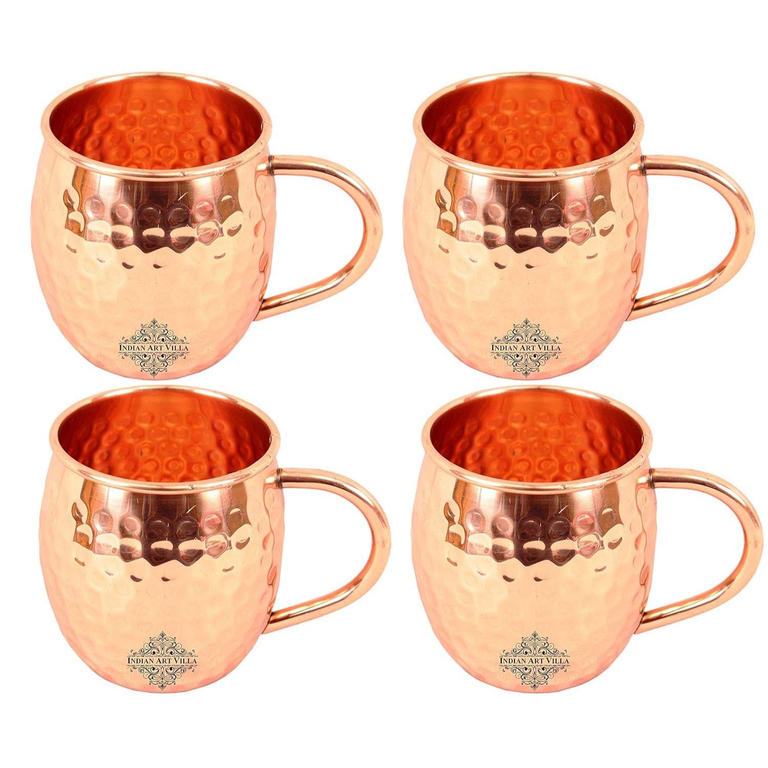 

Кружка для пива Moscow Mule из чистой меди, кованая, с блестящей отделкой, круглая, объем - 530 мл, набор из 4 штук