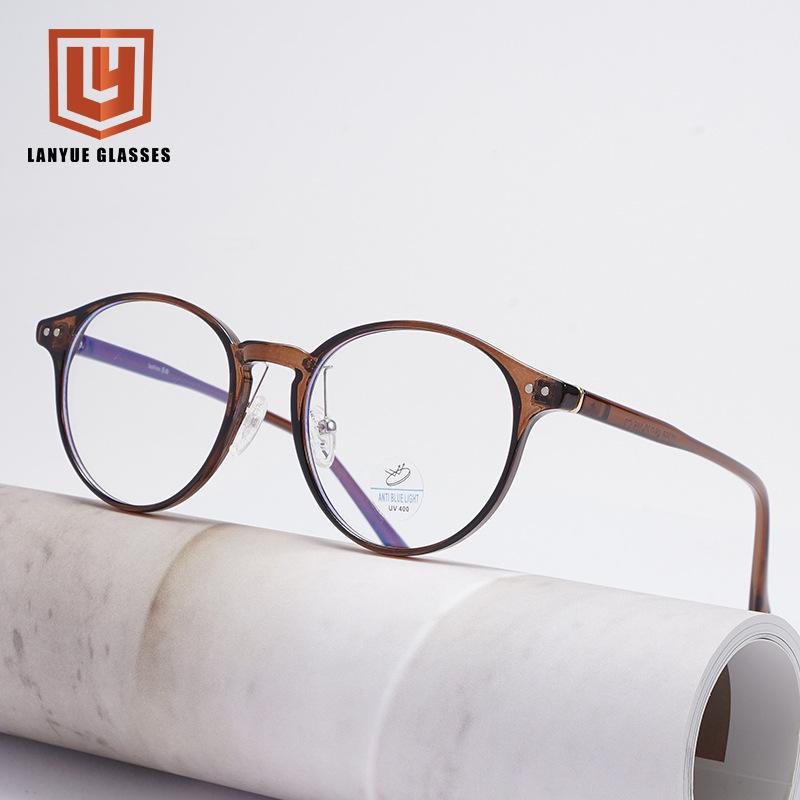 New round frame light rice nail TR glasses frame big face thin fashion simple commute anti-blue light