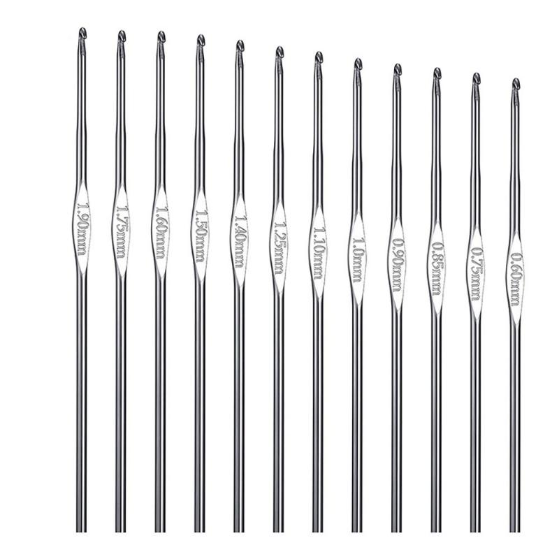 12pcs Small Size Metal Handle Crochet Hook Knitting Needles Lace Crochet Needles Metal Hook for Lace Knit