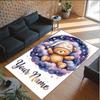 Teddy Bear Theme Crystal Velvet Rug Personalized Custom Name Text Soft Floor Mat Home Decor