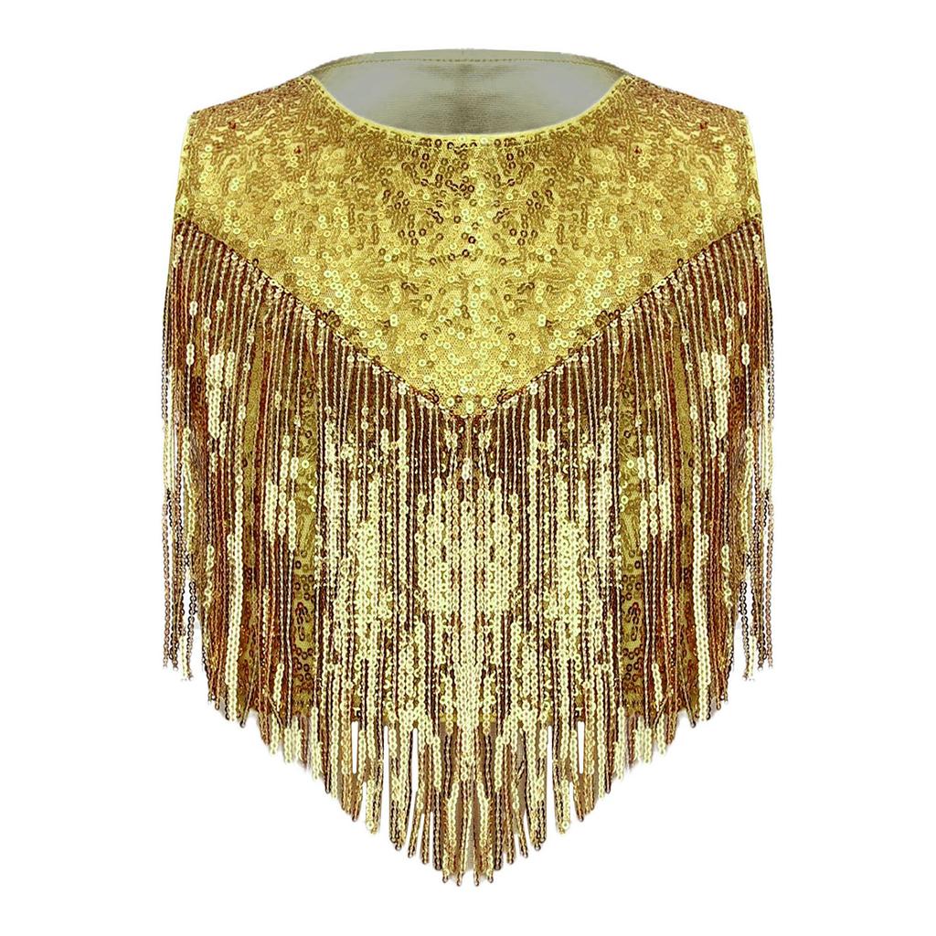 Costume da Bambina Anni '70 Disco Paillettes Lucide Girocollo Top Metallizzato Senza Maniche