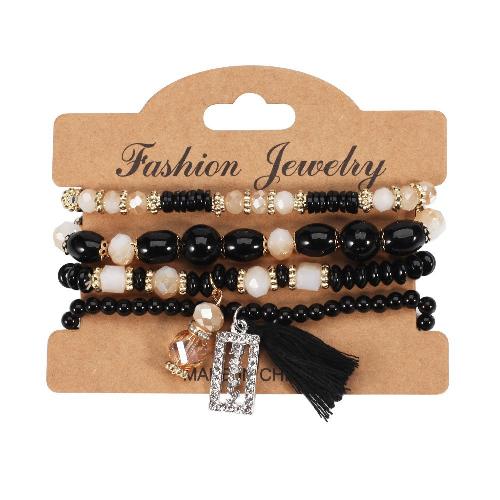 European American Fashion Bohemian Layered Beaded Bracelets Elastic Ethnic Bracelets for Women Female Bangle Bracelet