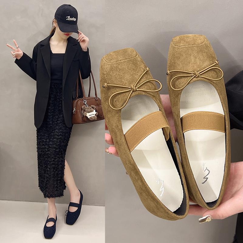 Elegant Ballerinas Woman 2025 Bow-Knot Summer Shoes Ladies Female Footwear Shallow Mouth Autumn Square Toe Ballet Butterfly Dres