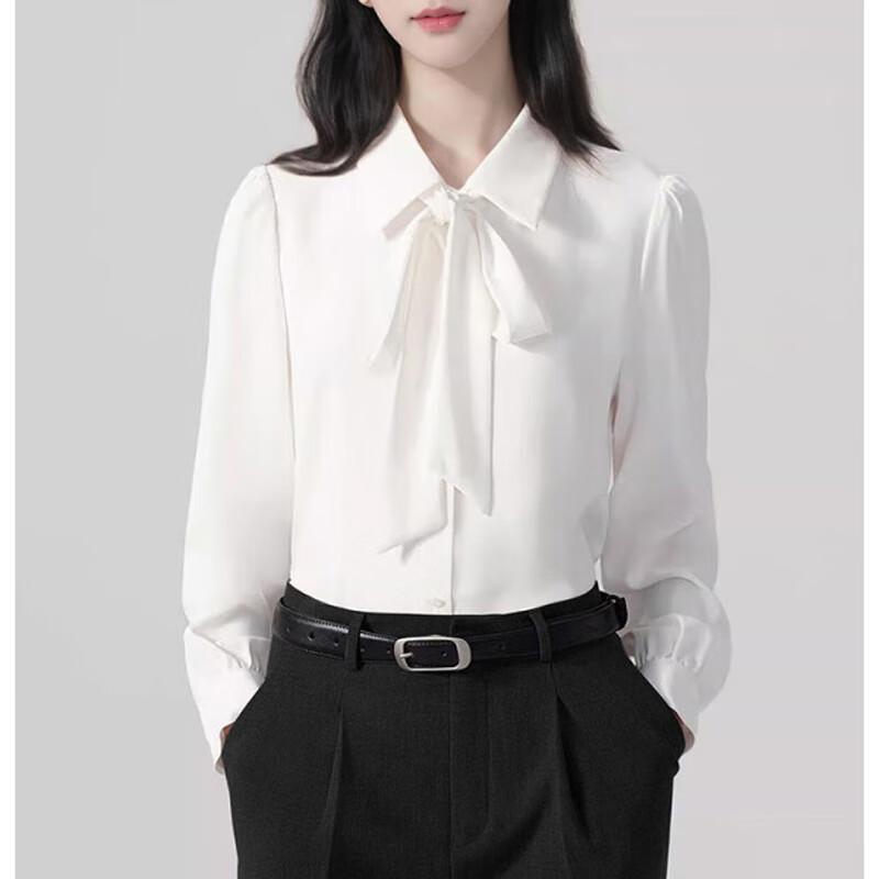 Teluoman Women s Detachable Bow Long-Sleeve Convertible Shirt M