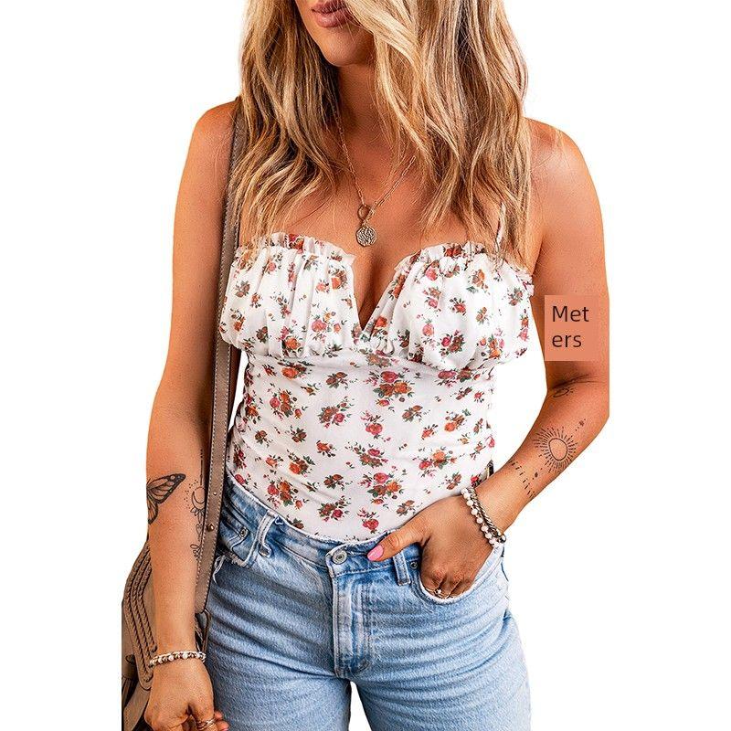 

Fashion White Sleeveless V Neck Jumpsuit Florals Print White Print XL code fits (70.00 kg-75.00 kg