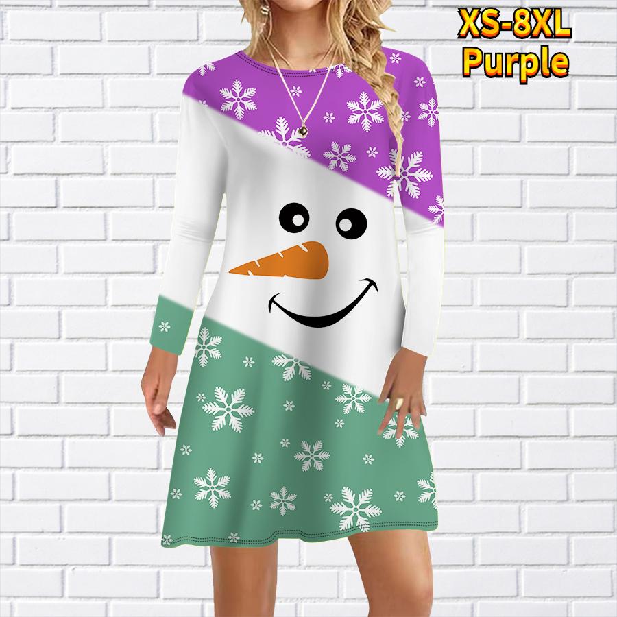 

Женское повседневное платье с минималистичным принтом снеговика Платья для женщин с круглым вырезом и коротким рукавом Платье больших размеров 8XL фиолетовый