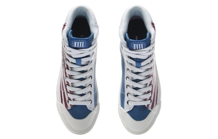 Keith Haring X Li Ning Disney Skateboard Shoes Women's High Top Standard White/Paradise Blue AECR062-1