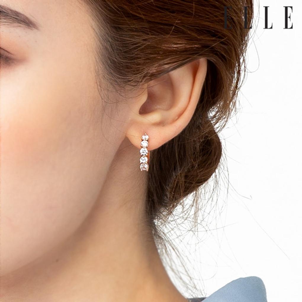 14K Cubic Line One-Touch Ohrringe (Goldene Anstecknadel) ELGPEE348