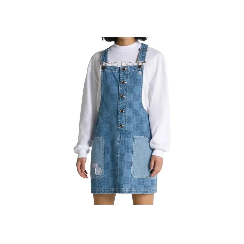 Vans Vestido sem Mangas Jeans Xadrez Bloco de Cores Vestidos Femininos Azul VN00075R7W6