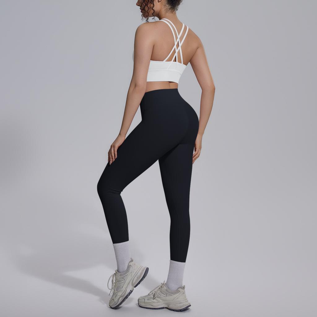 Double-sided nylon solid color cross beauty back tight nude sportswear set running fitness yoga suit set