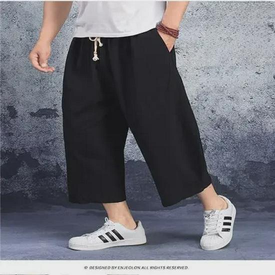 

Мужские хлопковые льняные капри-шаровары больших размеров: Легкие, свободные повседневные брюки M (45-52.5 kg)