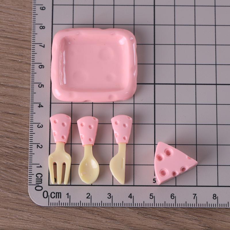 DIY Miniature Cheese Knife & Fork Set with Plate Figurine Keychain Resin Jewelry