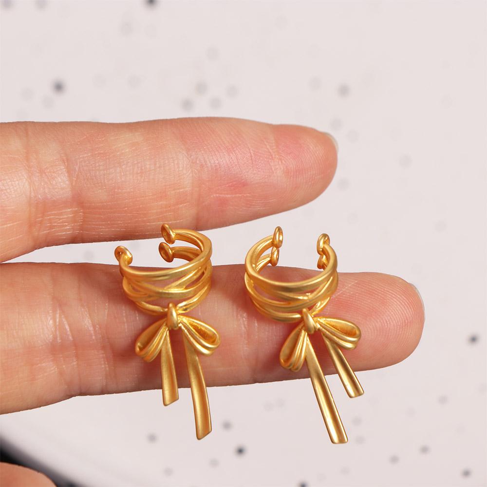 Y2K Lacing Bow Ear Cuffs Harajuku Bow Earrings Aesthetic Balletcore Ribbon Ear Cuff  Accessories