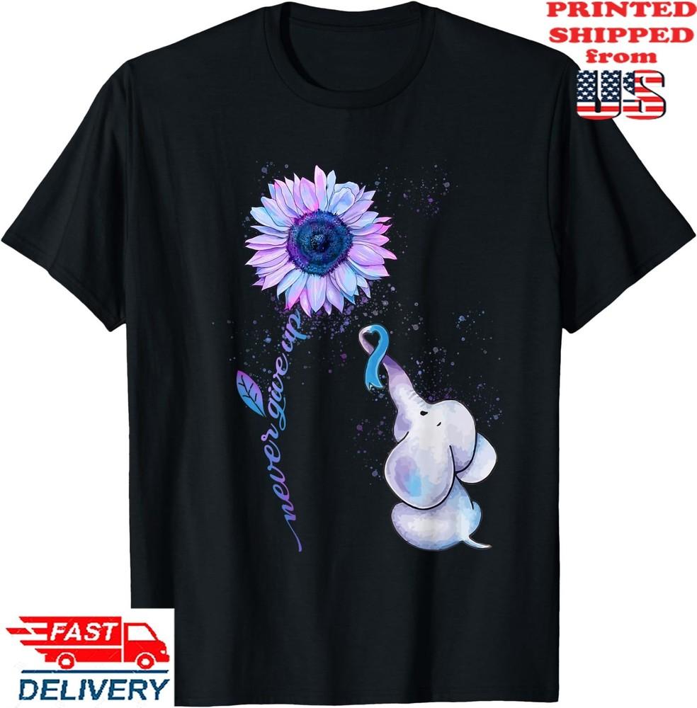 Suicide Prevention Awareness Teal & Purple Ribbon Elephant T-Shirt, Unisex Tee Unisex T-Shirt XL