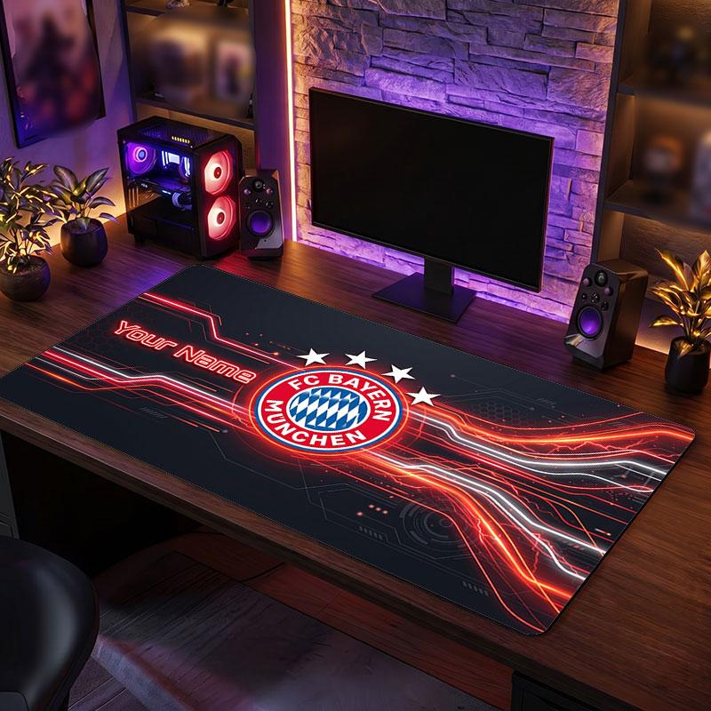 Tappetino per Mouse Grande Personalizzato Bayern Monaco, Stampa Testo Nome Personalizzato, Tappetino da Scrivania Antiscivolo con Logo Calcio, Regalo per Gamer
