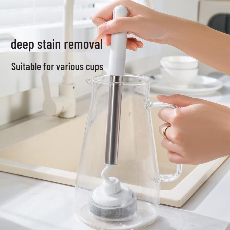 Non-stick Pan Cleaning Brush - Long Handle, Non-Damaging Scrubbing Sponge for Pots and Dishes