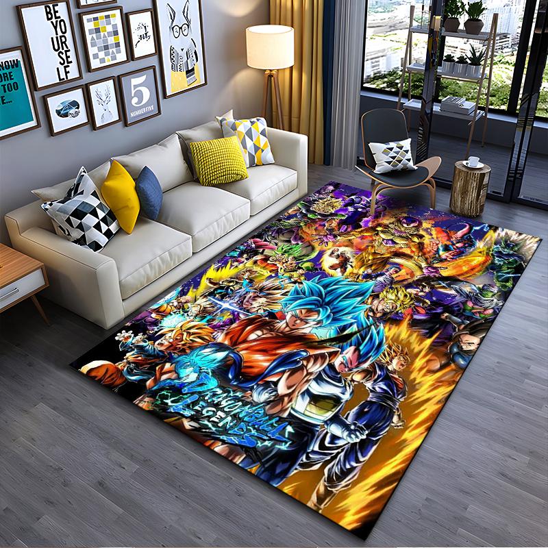 Vibrant Anime Warrior Characters Rug Non-slip rug suitable for living room and bedroom sofas.