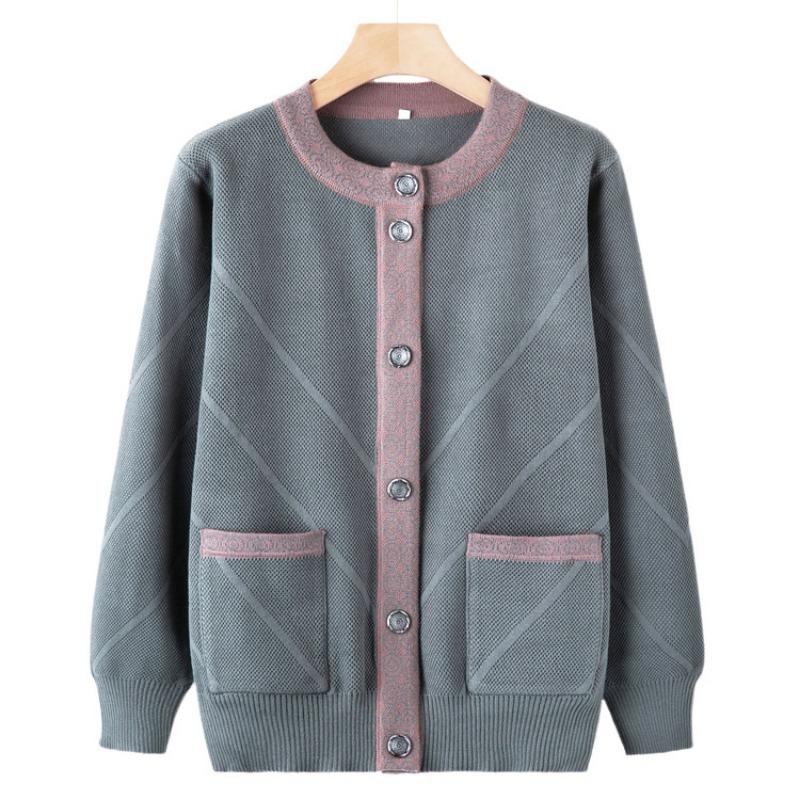 Grandma spring and autumn sweater jacket middle old man knitted autumn mother cardigan top old man wife clothes