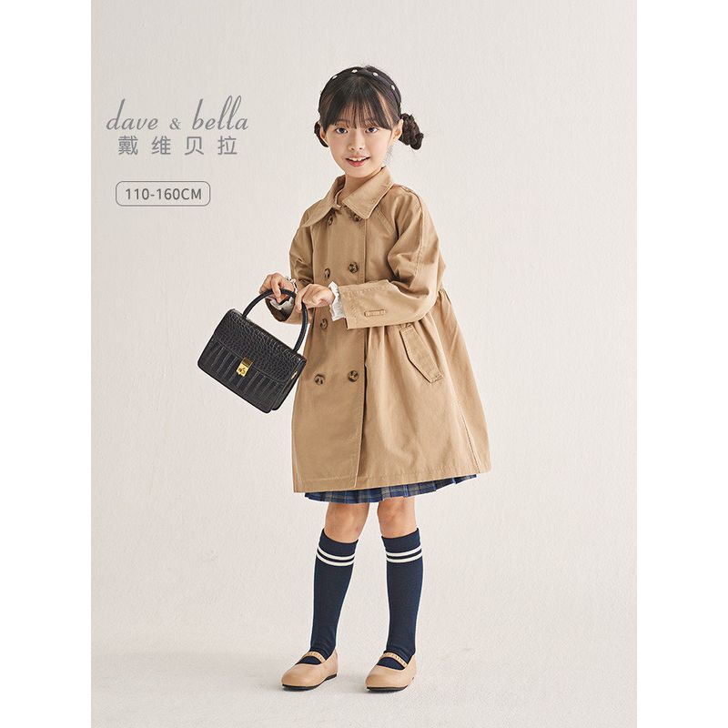David Bella Girls' Trench Coat Spring New Style Children's Jacket Spring British Style Children's Clothing for Girls