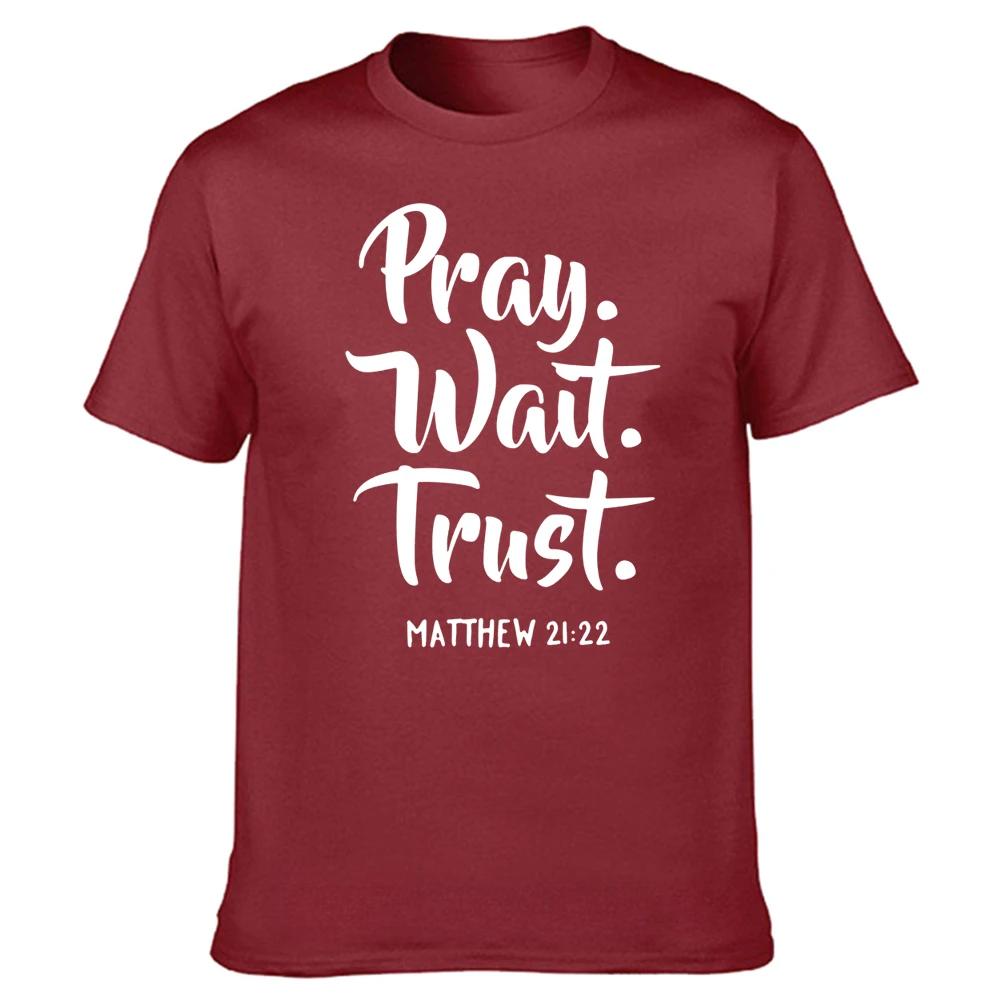 

Men Funny Pray Wait Trust Graphic Cotton Streetwear Short Sleeve ONeck Harajuku Hip Hop Christian God Religion Tshirt 4XL