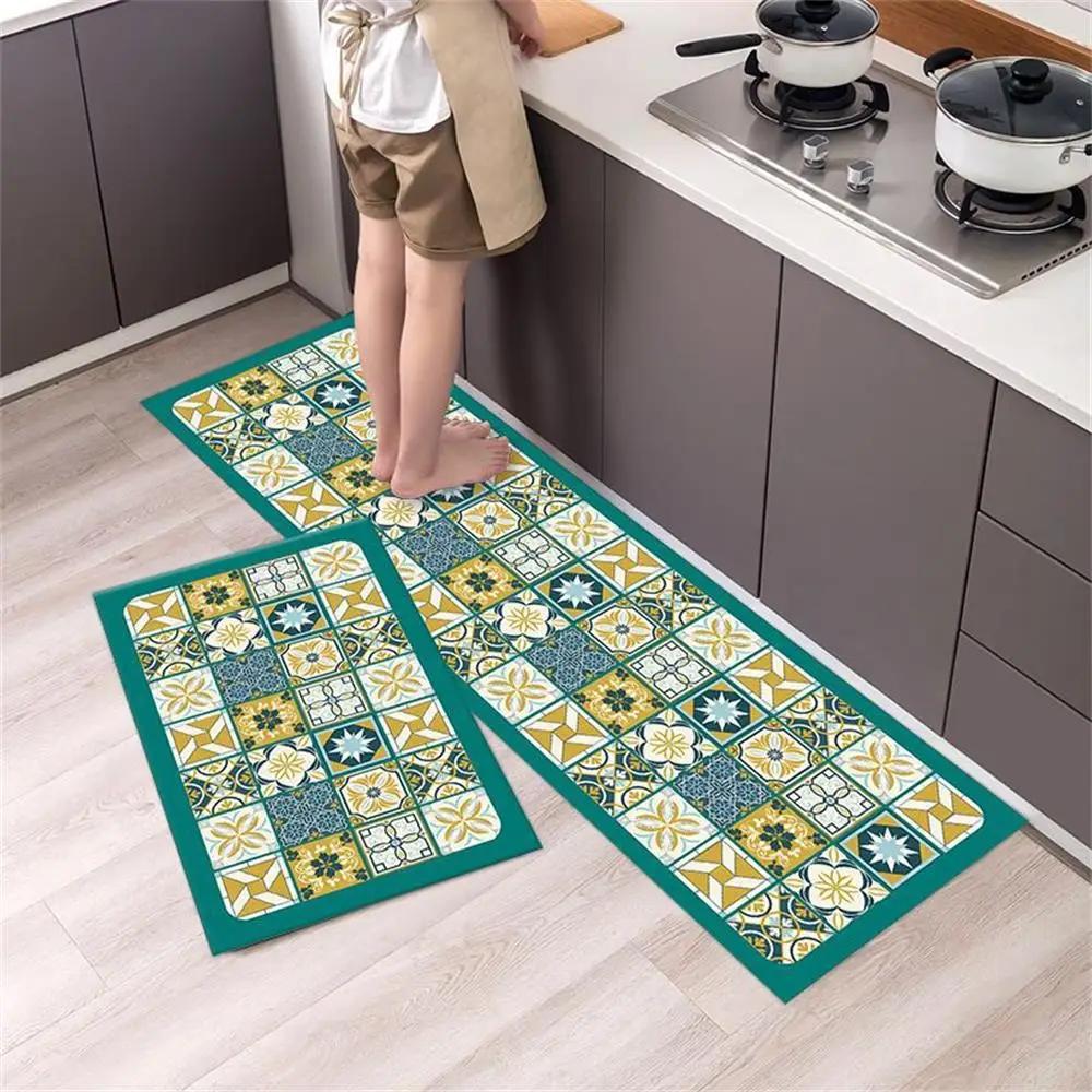 Black White Moroccan Pattern Kitchen Mat Non-Slip Machine Washable Rug Set for Home Decor Anti-Fatigue Floor Mats