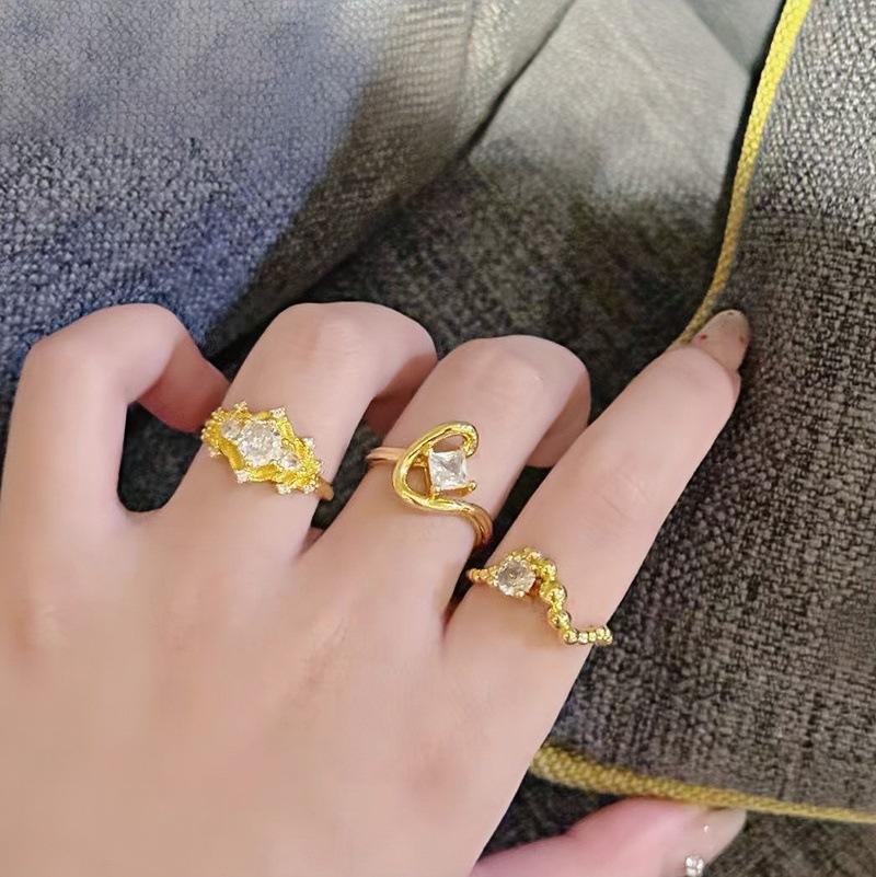 Medieval Vintage Old Money Wind Geometric Lines Zir*****Pen Ring Women'S Fashion Niche Ring