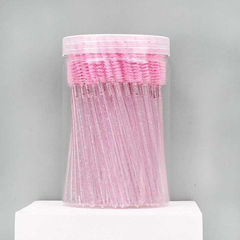 100pcs Barrel Crystal Handle Eyelash Brush Mascara Wand Eye Extension Eyebrow Disposable Makeup Brushes Cosmetic Tools Lashes
