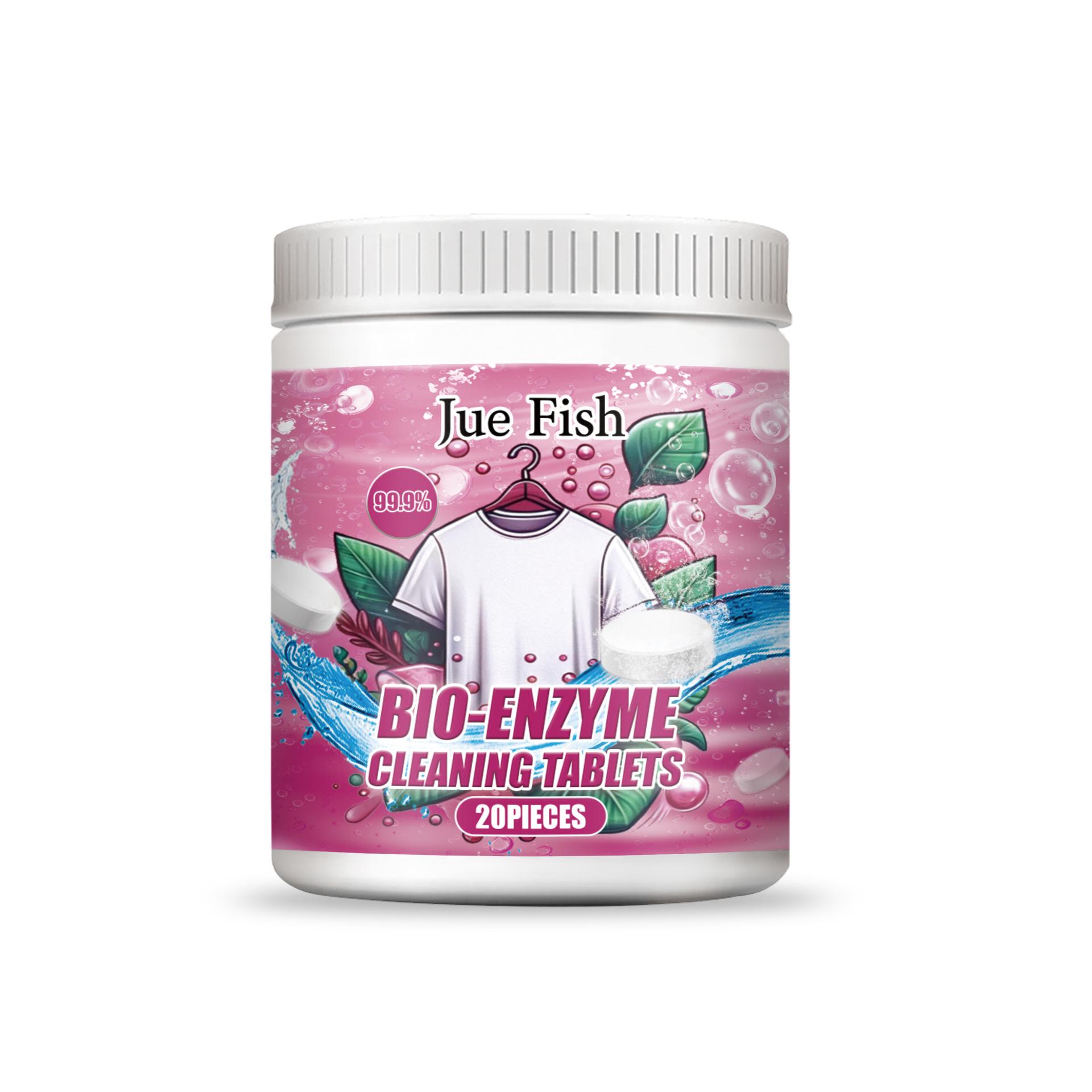 JUE FISH Effervescent Cleaning Tablets: Enzyme-Powered Stain Remover with Long-Lasting Fragrance for Clothes.