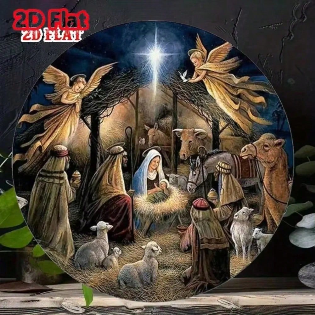 Vintage Nativity Round Metal Tin Sign Retro Wall Decor for Bar Garage