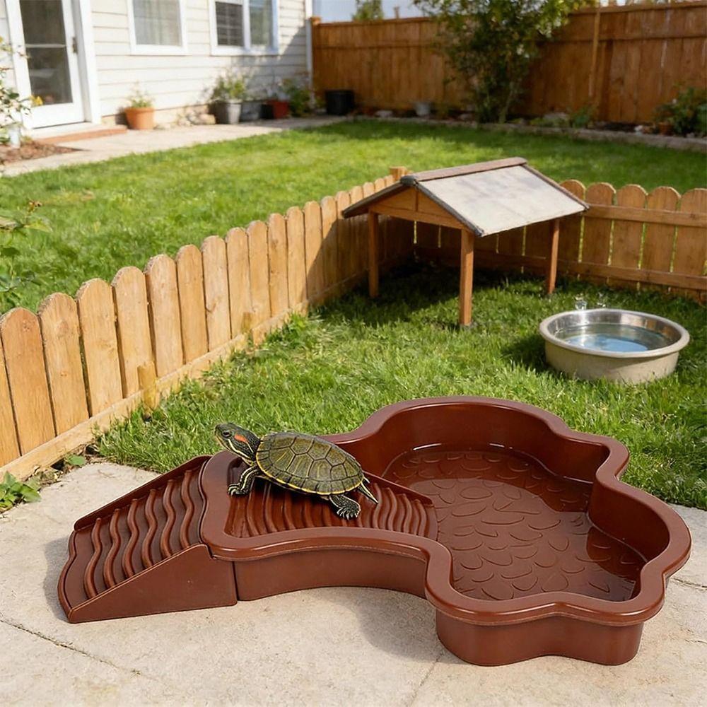 Anti-Slip Base Turtle Soaking Tub with Ramp Turtle Water Pool Reptiles Water Dish  for Small Pet