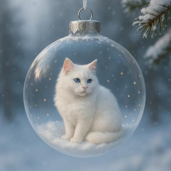 Cute Cat Christmas Ball Ornament 3D Animal Clear Plastic Ball Xmas Tree Ornaments