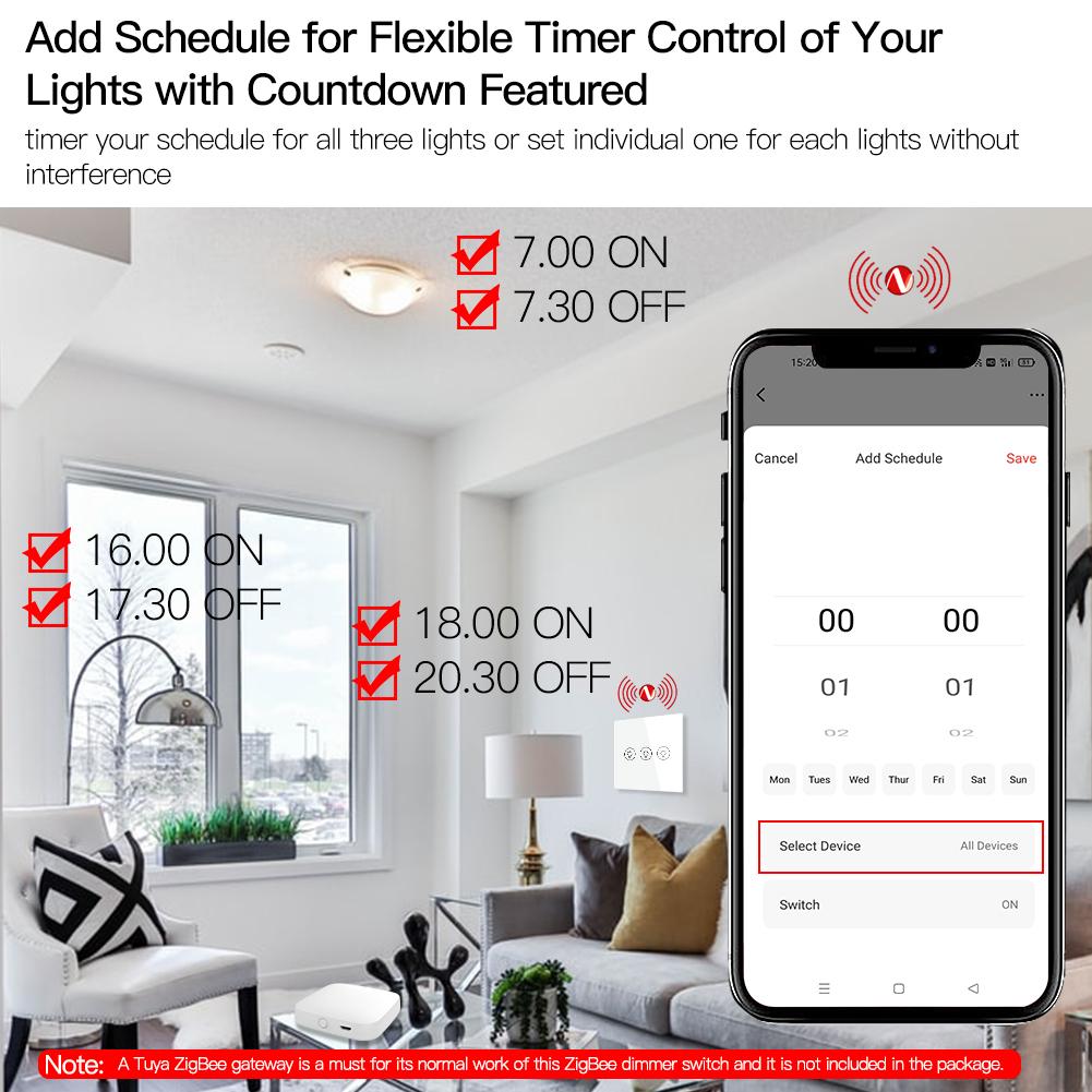 Zigbee Dimmer Wall Light Switches 1 2 3 Gang Tuya Smart Home Automation Wireless Remote Control EU/UK Standard Neutral Live Wire