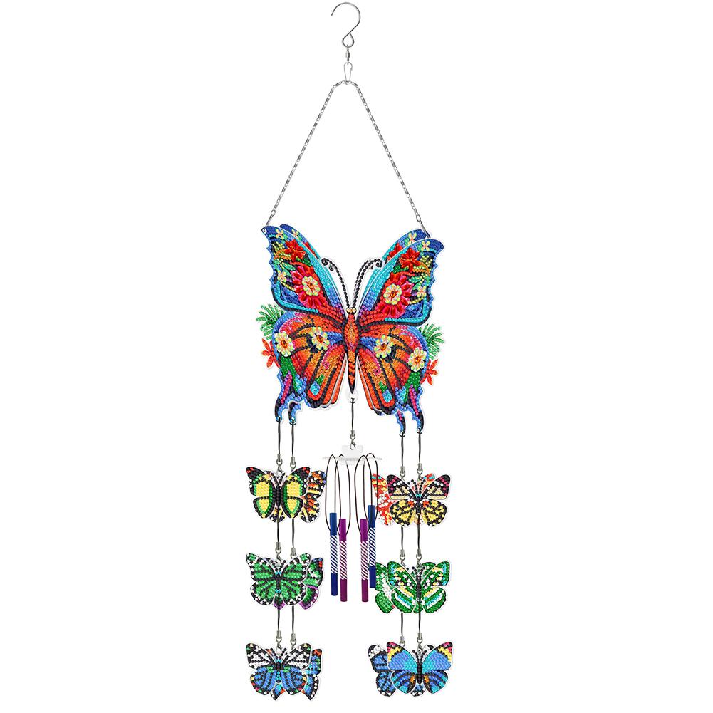 Flower Butterflies Wind Chime Diamond Painting Home Decor 5D DIY Diamond Painting Dots Pendant for Garden Window Decoration