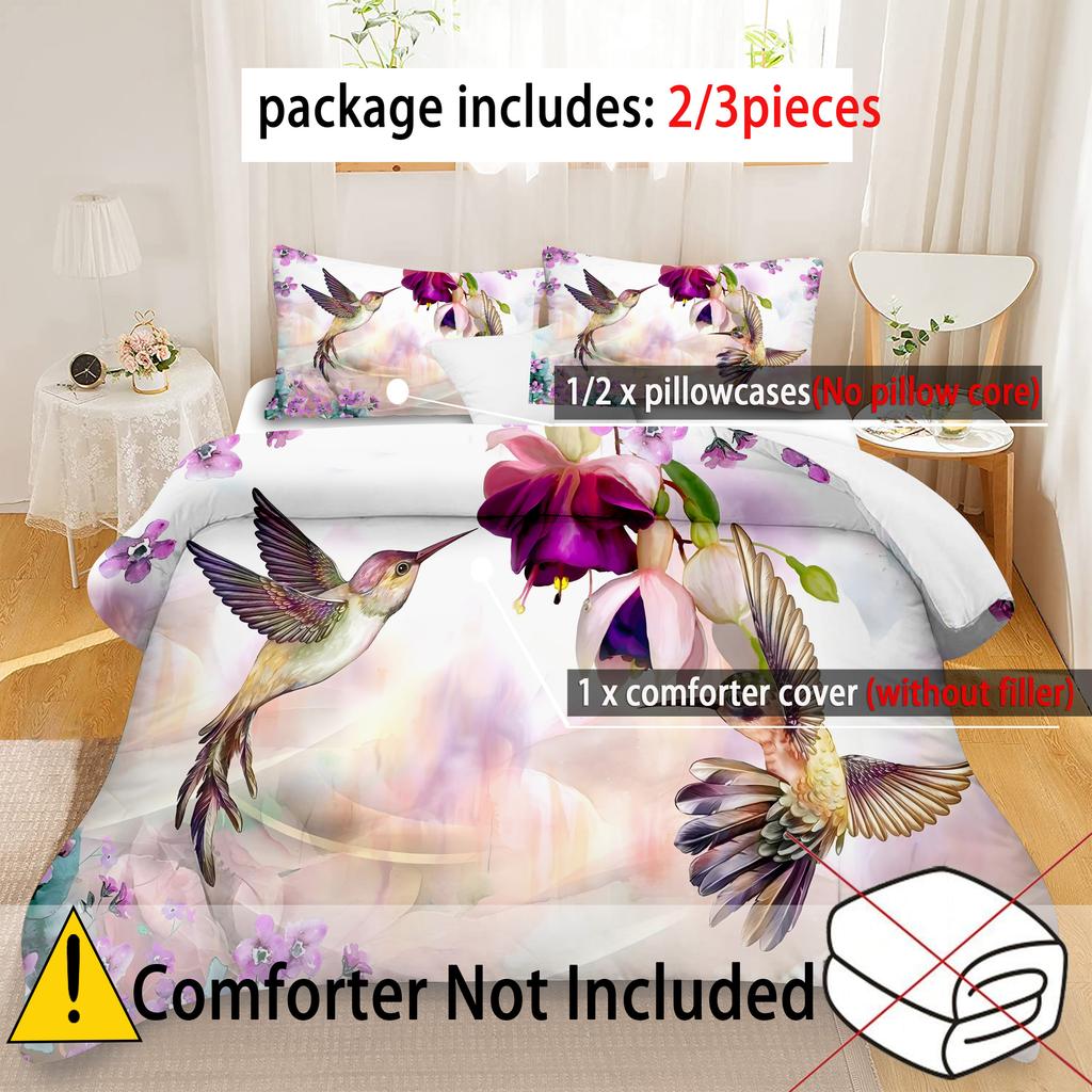 Blumen Vögel Schmetterlinge 3D Druck Bettbezug Bunt Niedlich Haustier Vögel Weich Bequem Für Jugendliche Erwachsene Bettdeckenbezug Kissenbezug