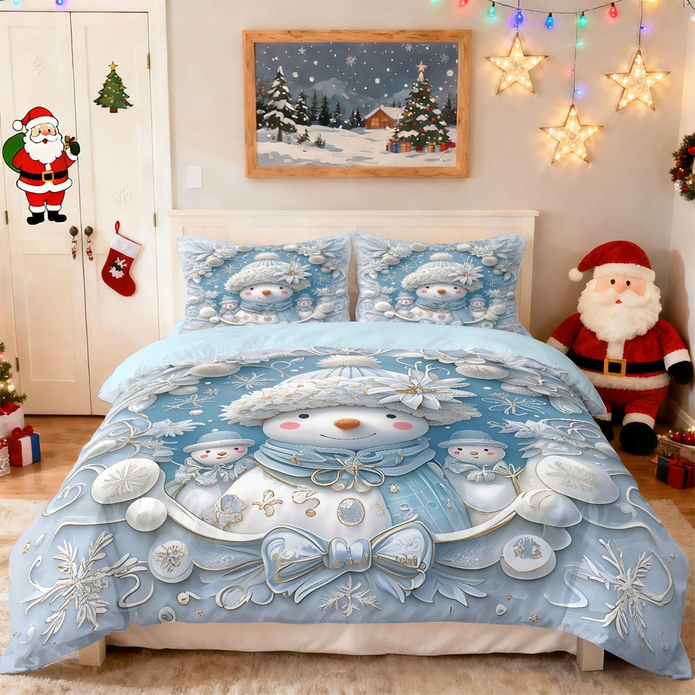 

3pcs imitation relief Christmas snowman printed coreless bedding set multi size bedroom bedding decoration machine washable EU Single(135*200cm)3pcs