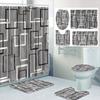 1/4 Geometric Grid Shower Curtains, Toilet Seat Decoration, Shower Curtain With Carpet And Toilet Lid, 12 70.8X70.8 Inch Hooks