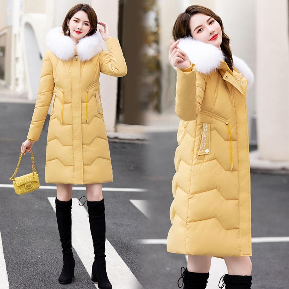 Down Jacket Women's Medium and Long New Slim-fit Fur Collar Warm Duck Down Thickened Jacket Winter