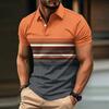 Men's Short Sleeve Polo Shirt Striped Design Button Collar Slim Fit Casual Wear Suitable for Daily and Outdoor Activities