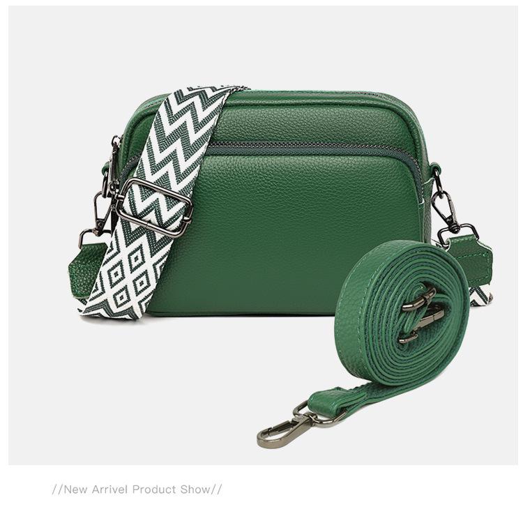 Genuine Leather Multi-Layer Crossbody Bag: Simple Solid Color Lychee Pattern, Versatile Single Shoulder Design for Women